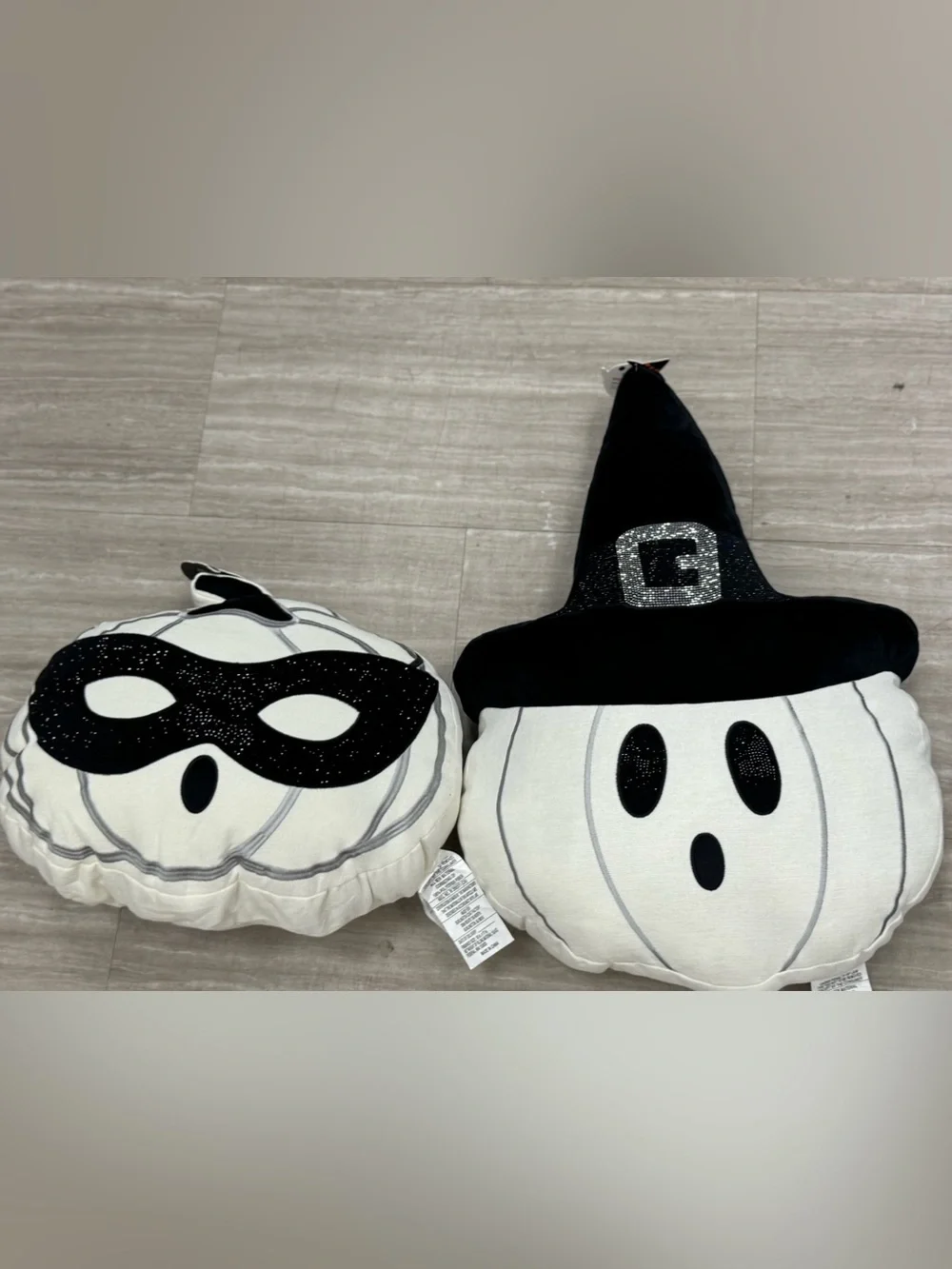 2 Halloween Pumpkin Face Decorative Throw Pillows - Black & White